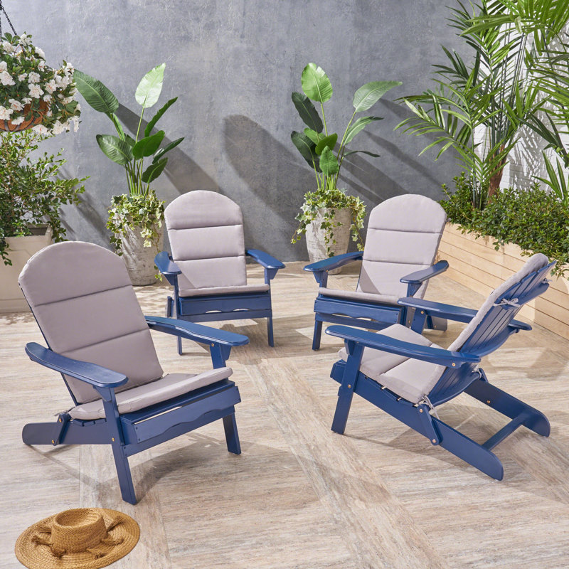 Matthias Foldable Outdoor Adirondack Set, Navy Blue/Gray