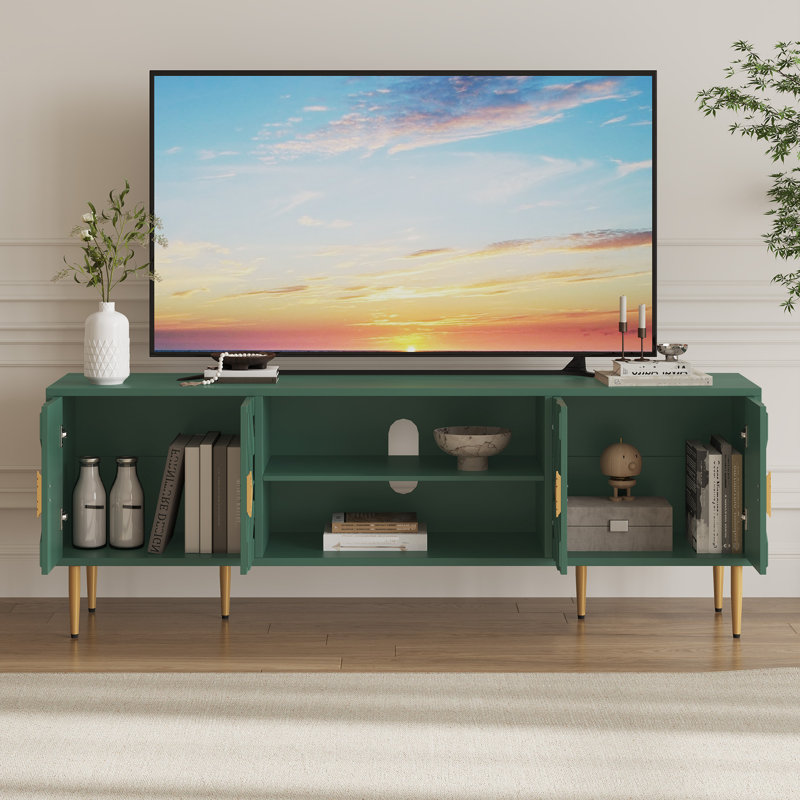 70" Mid-Century Modern TV Stand with Embossed Pattern, Green, 70''