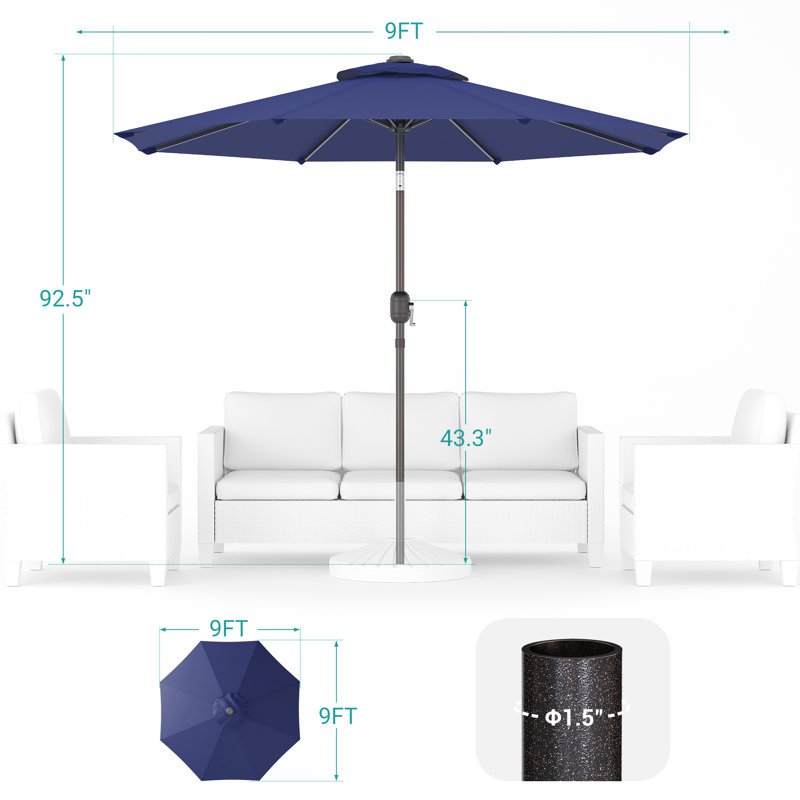 Parasol de marché 108 po Doraline, Bleu marine, H 92,9 po x l 90 po x P 90 po