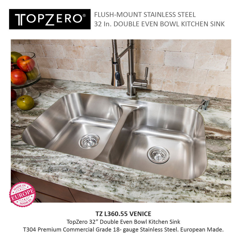 32'' L x 18'' W Flush Mount Kitchen Sink
