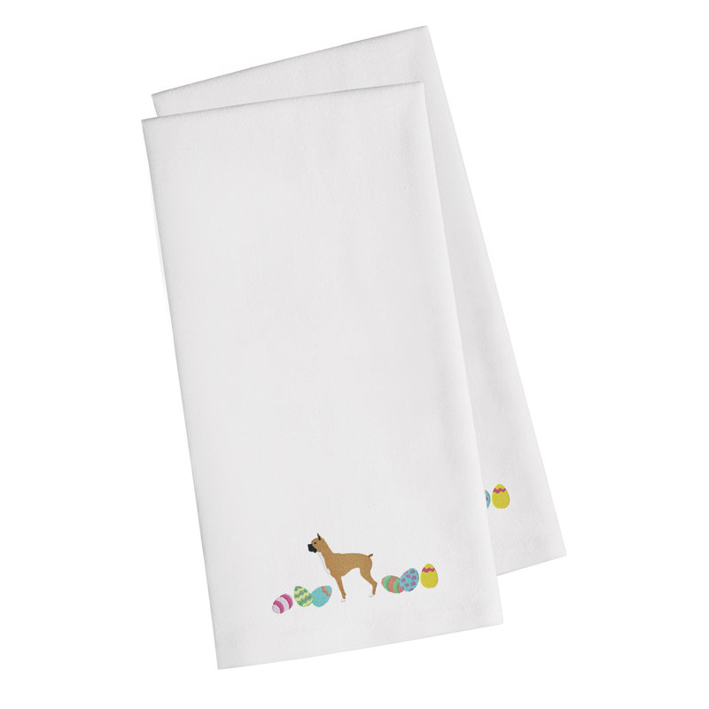 Serviette de cuisine à thé brodé boxer pâques, Blanc, H 28 po x l 19 po x P 0,1 po