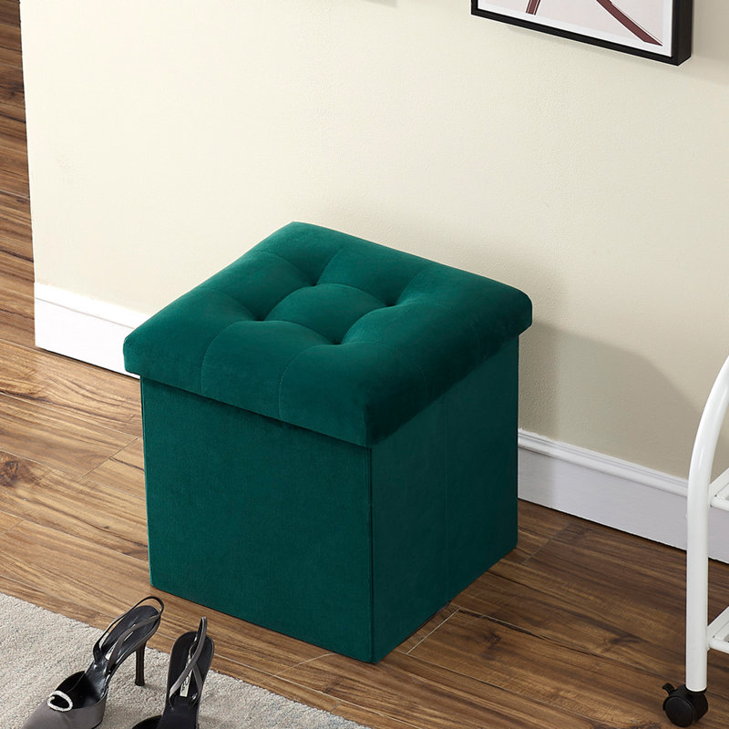 Macklynn Upholstered Ottoman, Green Polyester Blend