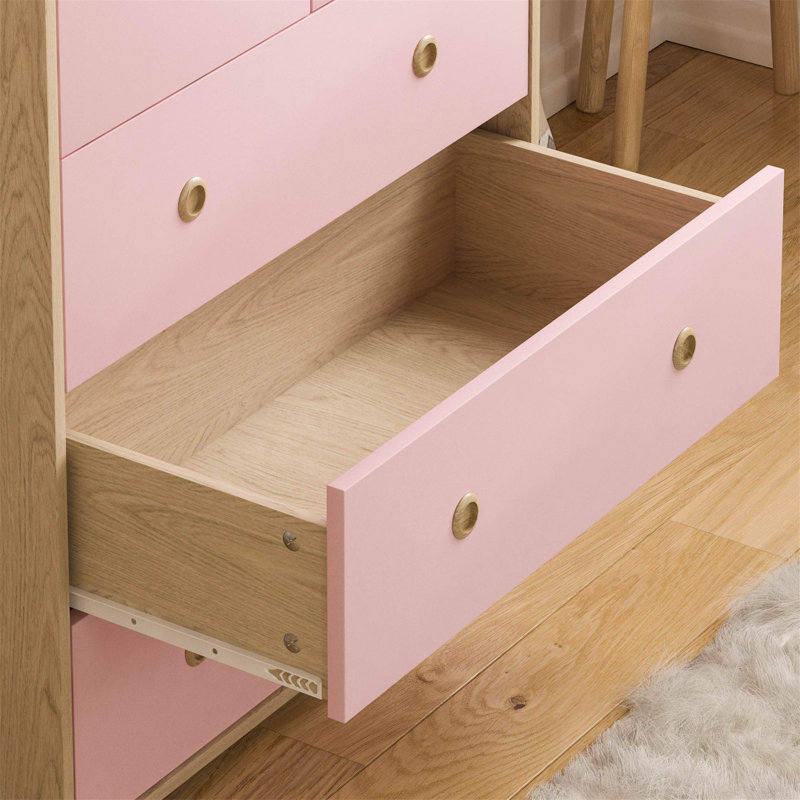 Kayshia 5 Drawer Chest, Pink/Oak