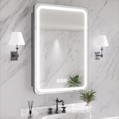 Rectangular Iron Medicine Cabinet With Mirror And Light, Dimmable, Anti-fog, Fully Assembled
