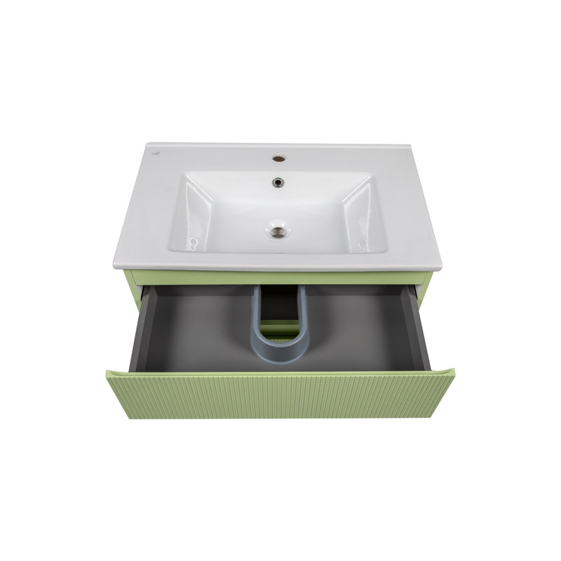 Meuble-lavabo mural moderne avec lavabo | Collection Carlota Pistachio Matte | Panneau de fibres à densité moyenne ignifuge non toxique - 32 po - Collection Oméga 40 po