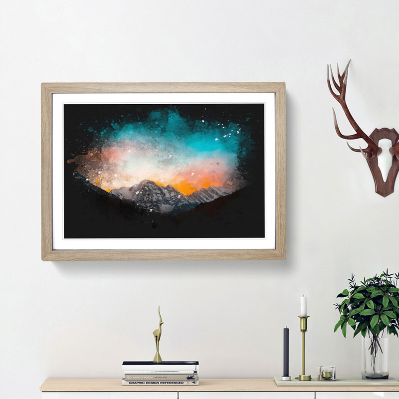 Sunrise over a Mountain - Picture Frame Graphic Art Print, Oak Framed, 45cm H x 63cm W x 2cm D