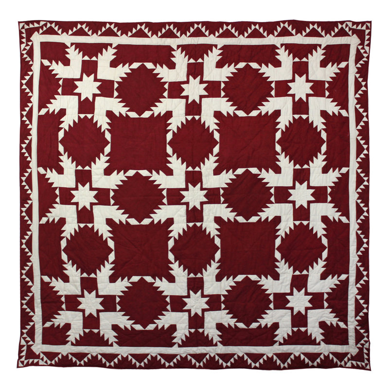 Feathered Star Rustic Cotton Patchwork Quilt, Red, Super Queen Quilt