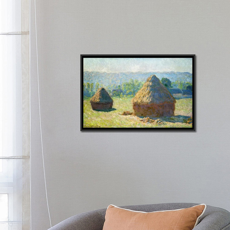«Haystack-End of the Summer» par Monet, reproduction sur toile, Toile avec cadre noir, Pas de tapis