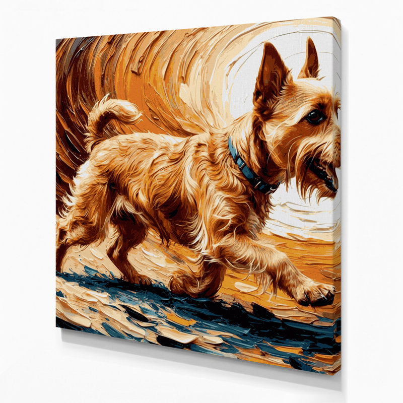 «Dogs Norwich Terrier», art mural sur toile beige, H 16 po x l 16 po