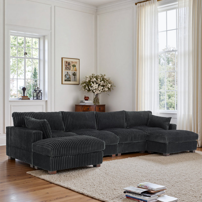 Canapé modulaire réversible en flanelle de fourrure de lapin 6 pièces, Fausse fourrure grise