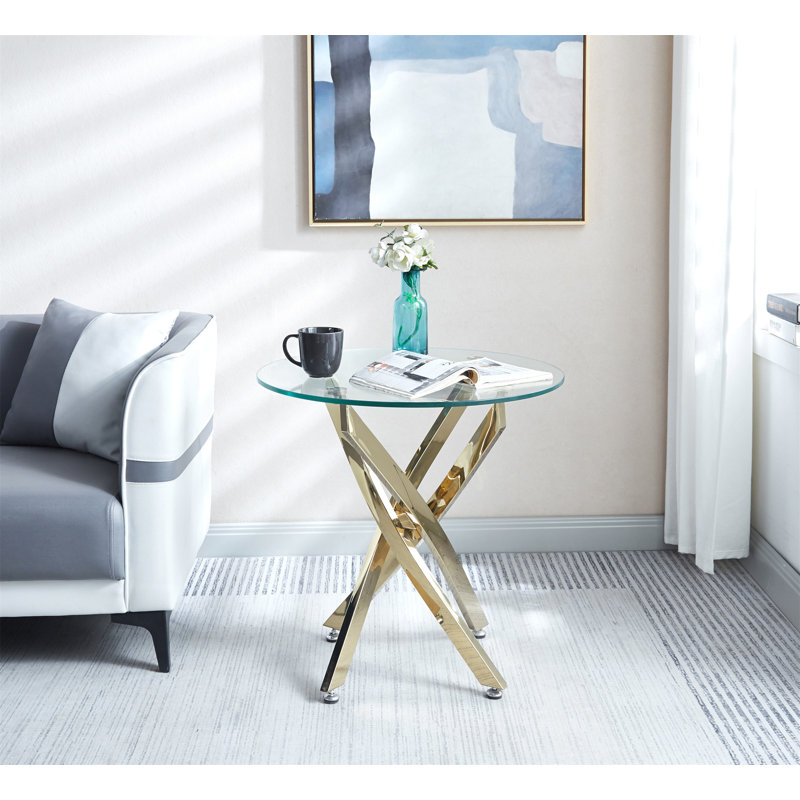 Babb Glass Cross Legs End Table, Gold