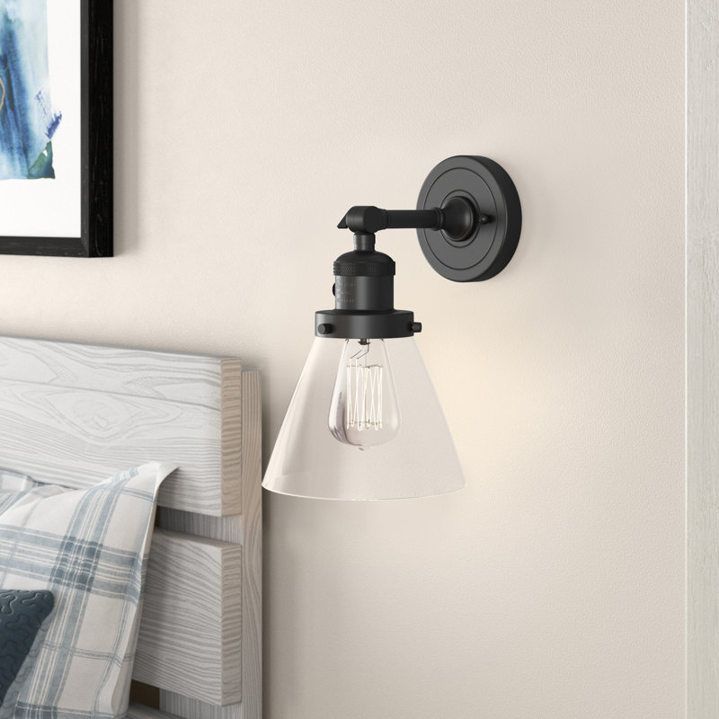 Cone 1 Light Sconce, 60 Watt Vintage Incandescent Bulb, Clear, Matte Black