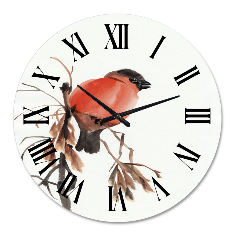 Bouvreuil rouge sur une branche - horloge murale traditionnelle, Surdimensionné
