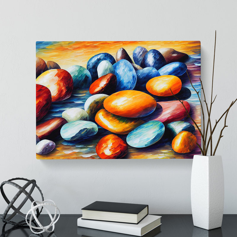 XXX-H1022-WF-7772X Shimmering River Pebbles Vol.1 - Wrapped Canvas Painting, 35cm H x 50cm W x 3cm D