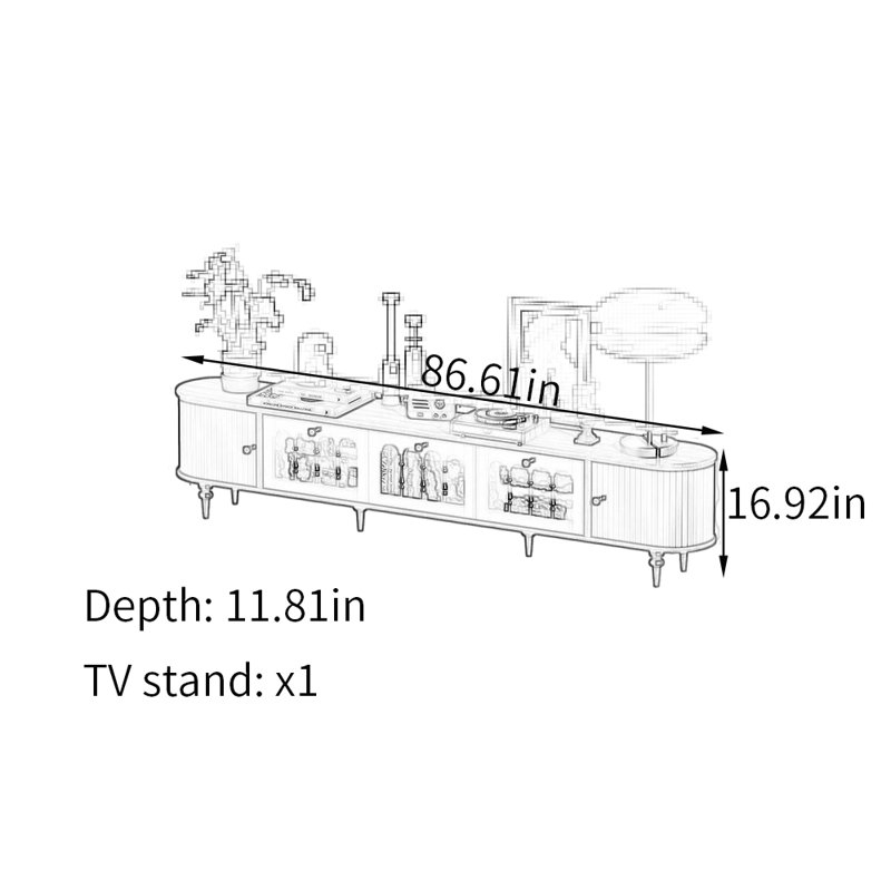 Meuble télé français rétro, H 16,92 po x L 86,61 po x l 11,81 po, Crème