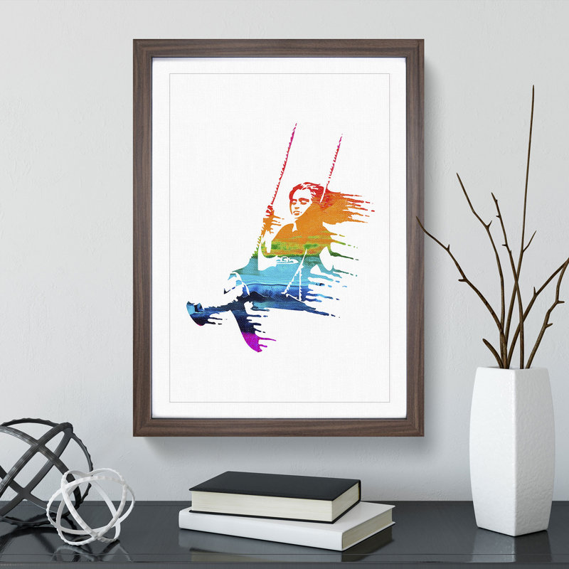 Banksy Girl on Swing - Picture Frame Graphic Art, 36cm H x 27cm W x 2cm D, Walnut
