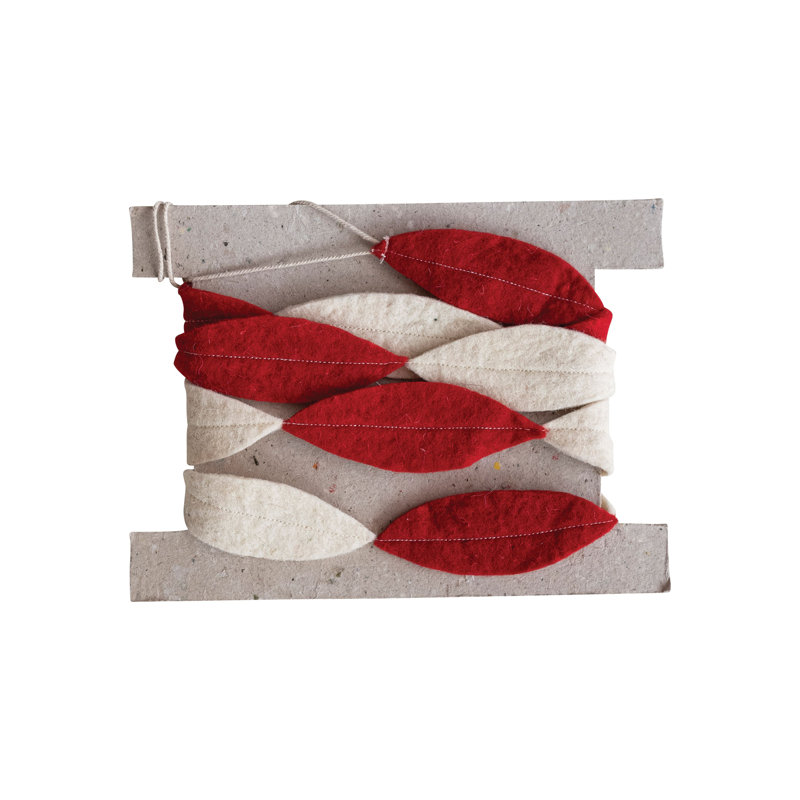 Handmade Red and Cream Wool Felt Leaf Garland