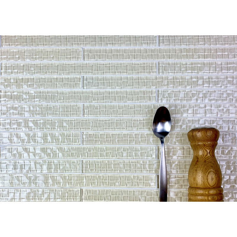 Metro Cubes 1 in. x 12 in. Textured Glass Straight Edge Trim Decorative Kitchen & Bathroom Wall Tile, Cream