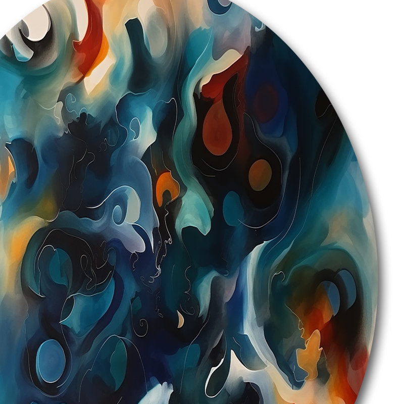 Jimiah - encre liquide bleu et orange III, H 23 po x l 23 po x P 1 po