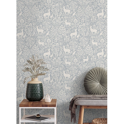 Deer Woods Blue Non-Pasted Wallpaper