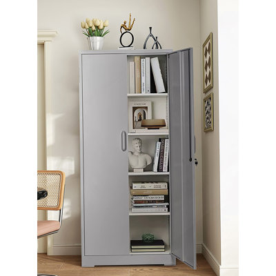 Armoire de rangement en métal robuste avec portes verrouillables et 4 tablettes réglables pour l'organisation de garage, de bureau ou d'entrepôt.