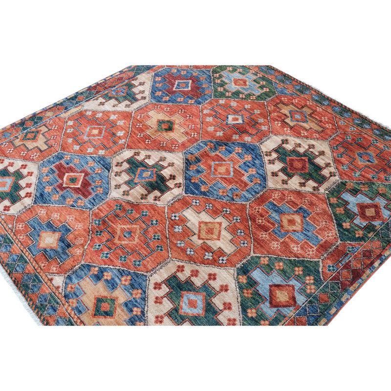 High-Quality Hand-Knotted Red And Navy Area Rug