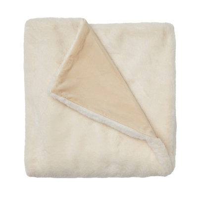 Jeté en fausse fourrure et satin Splendid Riley, 50 x 60, parchemin
