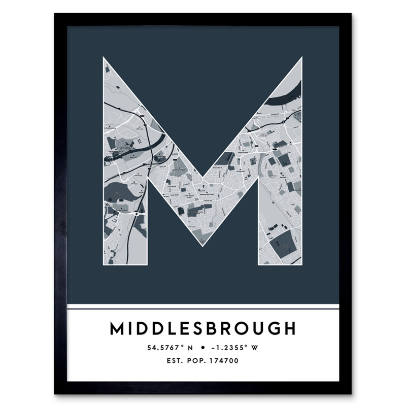 Middlesbrough City Map Middlesbrough England United Kingdom City Map Navy - Single Picture Frame Typography