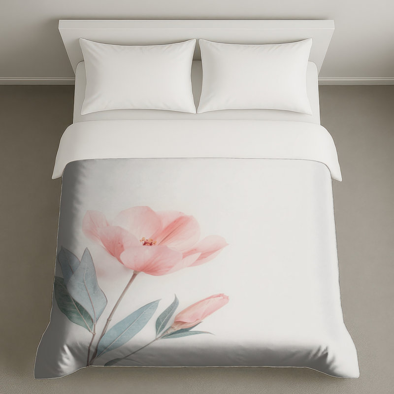 Housse de couette fleur rose avec feuilles, Twin