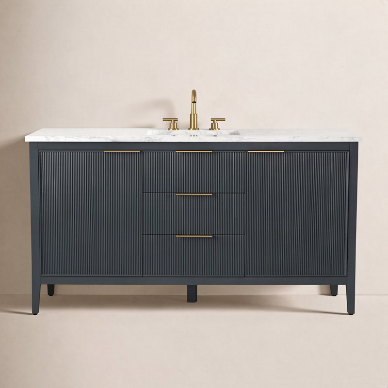 Emma 60" W Single Vanity, Vintage Blue/Brushed Bronze