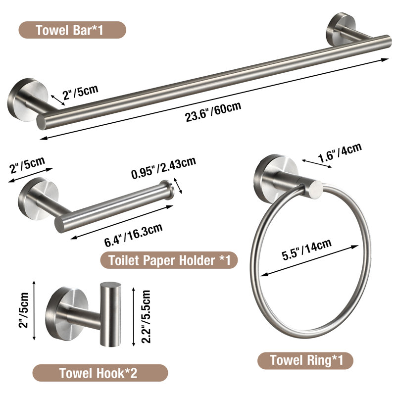 Ensemble de quincaillerie de salle de bain 5 pièces, Nickel brossé