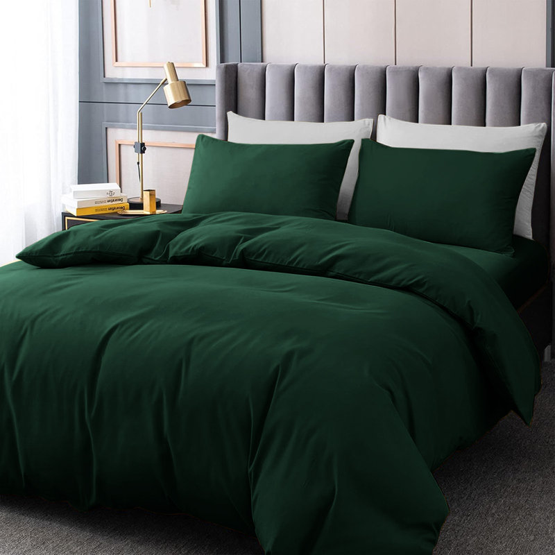 4-Piece Microfiber Duvet Cover Set – Pillowcases & Fitted Sheet, Single Duvet Cover  + 3 Additional Pieces, Emerald