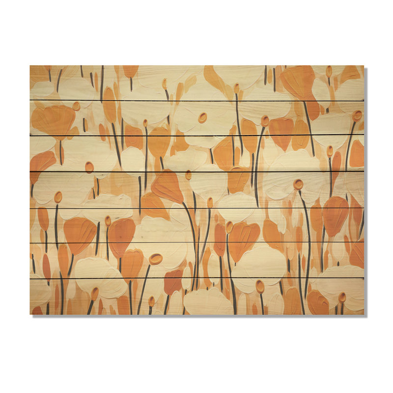 Marigold Minimal Petals Pattern - Marigold On Wood Print, 24" H x 32" W x 0.78" D