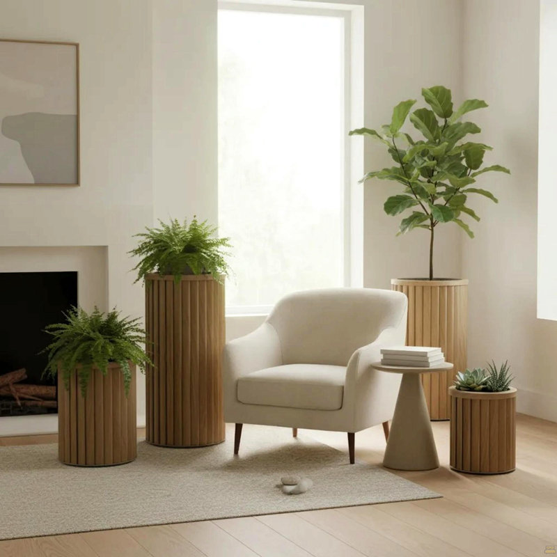 Pot à fleurs rond Strata, 22.5" H x 12" W x 12" D, Brown Gray