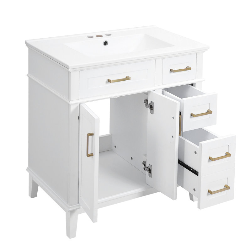 30" Bathroom Vanity with Ceramic Sink, White