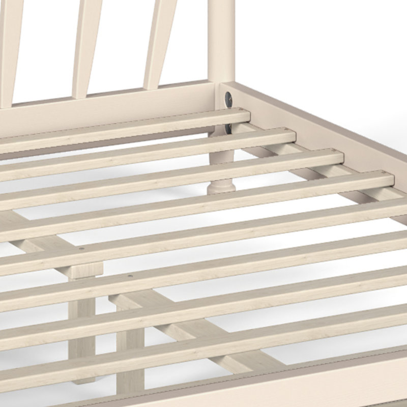 Lit à baldaquin en bois avec tête de lit et pied de lit, Grand lit, Beige