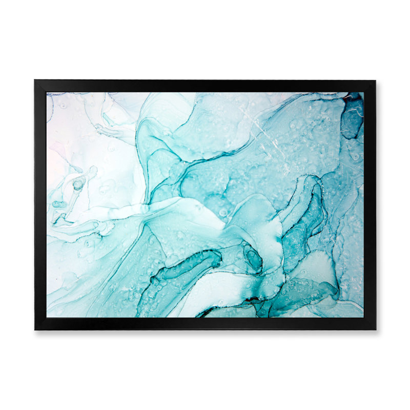 Turquoise Ink Universe - peinture sur toile, H 16 po x l 32 po, Cadre noir