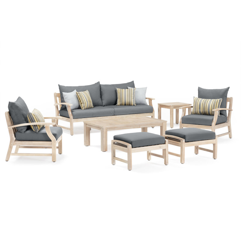 Paulet 7 Piece Sofa Seating Group With Sunbrella Cushion Covers, Charcoal Grey Sunbrella®