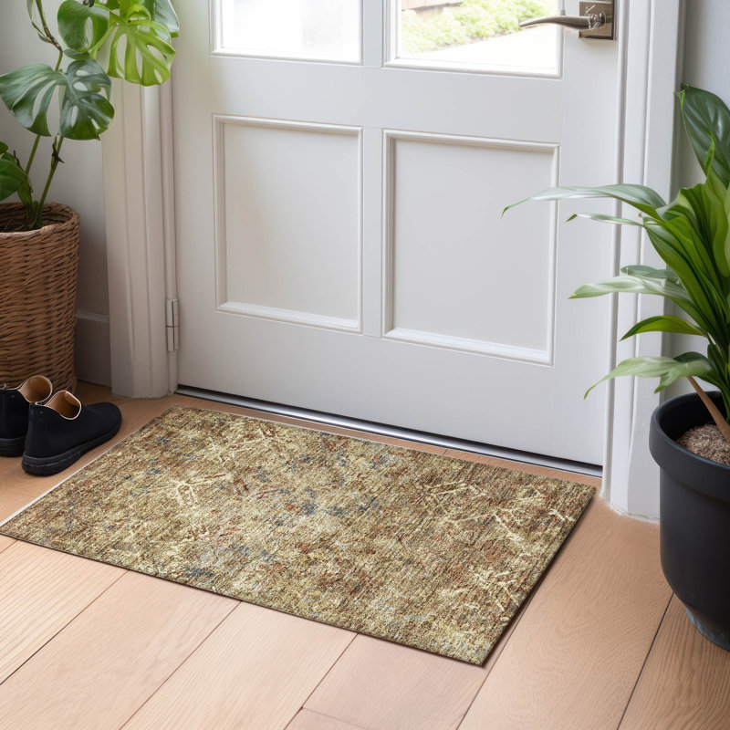 Tapis brun Prisco lavable à la machine de qualité supérieure, Rectangle 1 pi 8 po x 2 pi 6 po