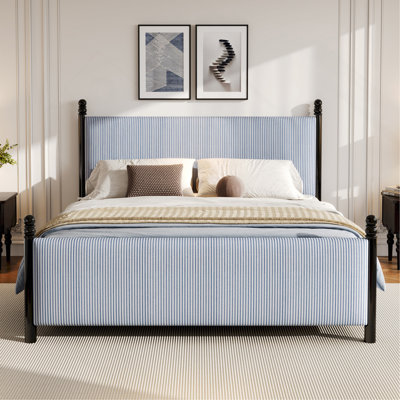 48-Inch Striped Rubberwood Upholstered Bed