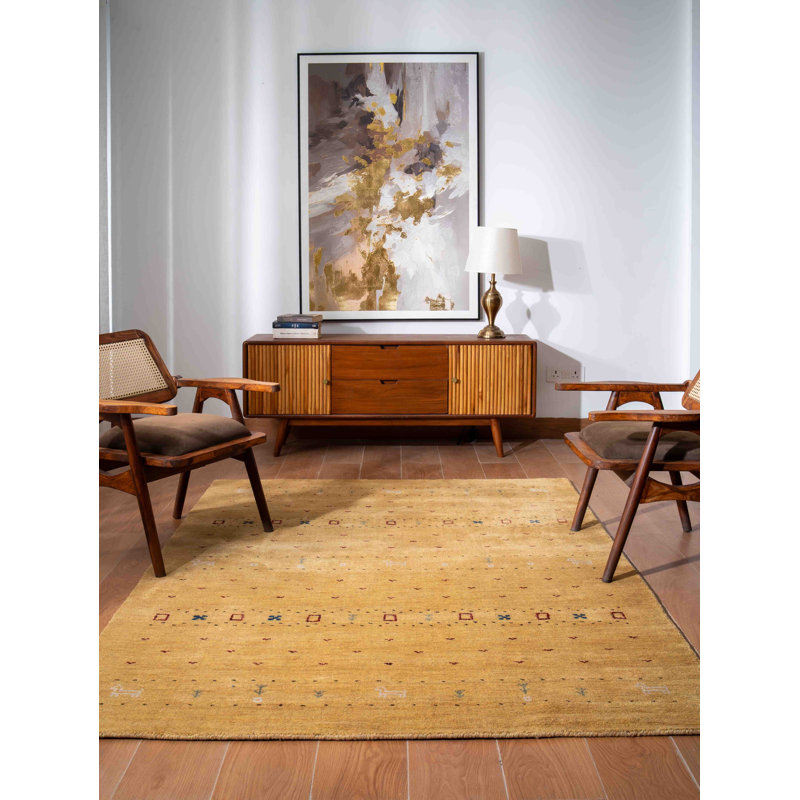 Manns Hand Knotted Loom Wool Eco-Friendly Area Rugs  -  Rectangle, Gold Color, Contemporary Modern Design, High Pile Thick Handmade Anti Skid Area Rugs for Living Room, Bed Room