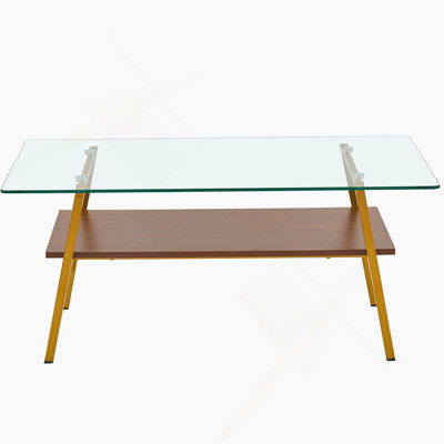 Rectangle Coffee Table, Tempered Glass Tabletop With Metal Legs by Ebern Designs