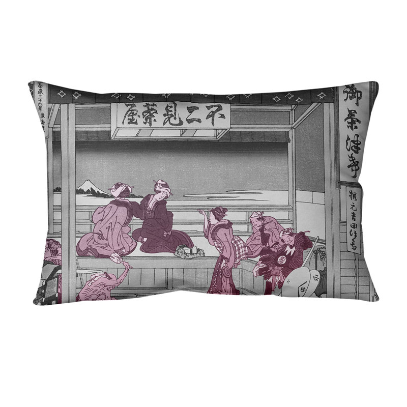Coussin Katsushika Hokusai Yoshida at Tokaido, Rouge, Faux lin