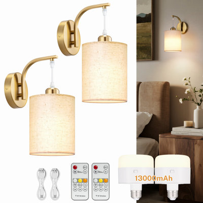 Wall Sconces Set Of 2,battery Operated Wall Sconce,black Rechargeable Wireless Wall Lamp With Remote,timer & 13000mah Bulbs, Dimmable Lights For Bedroom, Living Room