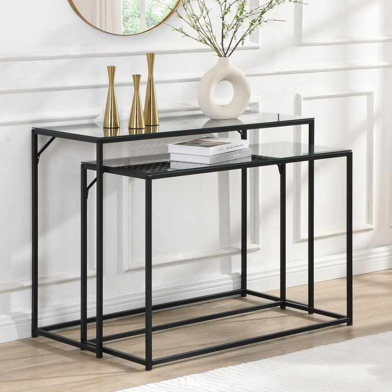 100cm Glass Top Console Table, Black