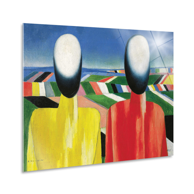 Two Peasants by Kazimir Malevic - No Frame Painting on Glass, 65cm H x 95cm W