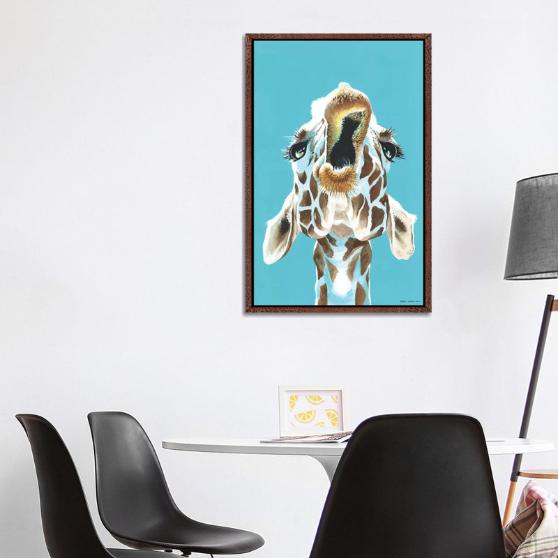 Having A Giraffe by Kirstin Wood - Painting on Canvas, Classic Brown Wood Framed, 101.6 cm H x 66.04 cm W
