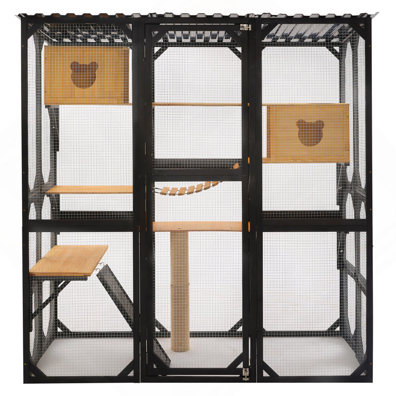 Spacious Fir Wood Catio With Multi-Level Play And Secure Access