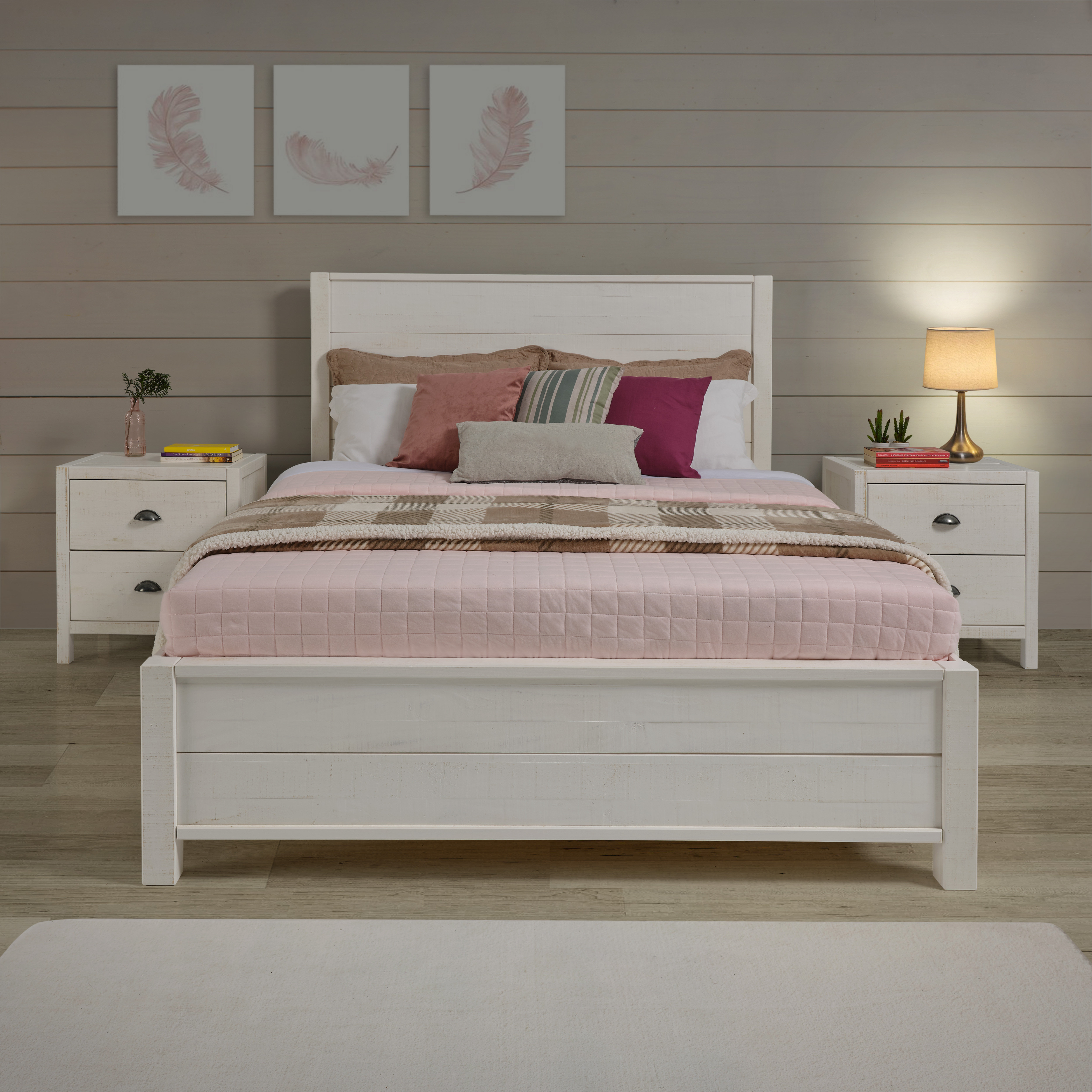 Alaxander Solid Wood Dual-Height Slat Design Bed Lark Manor Color: White, Size: King