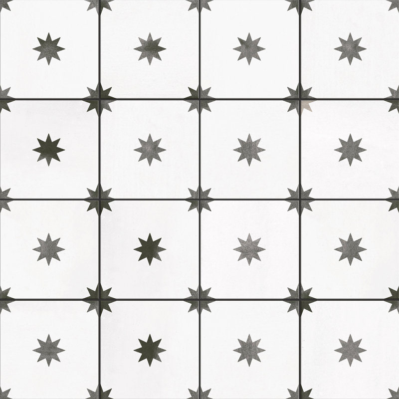 Starlight 17 3/8 po X 17 3/8 po Carreau de porcelaine pour plancher et mur, Blanc/Noir